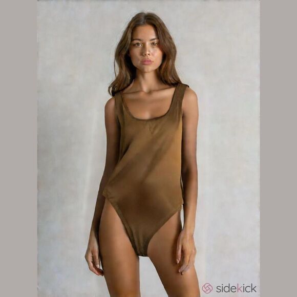 Forever 21 Camel Scoop Neck Bodysuit Size Small - Picture 1 of 10